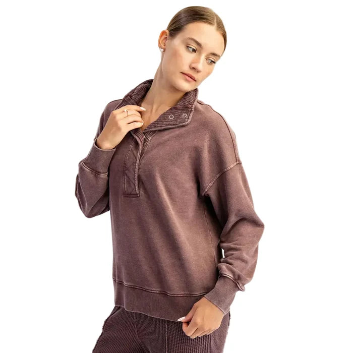 Rae Mode Women's Waffle 1/4 Zip Snap Sweatshirt