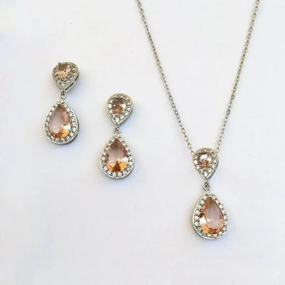 Wedding Jewelry - Champagne CZ Bridal Jewelry Set - Available in Rose Gold, Silver, and Yellow Gold