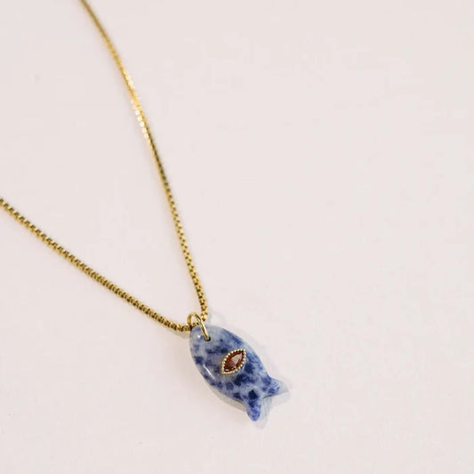 Salty Stone Fish Necklace - Blue Beljoy