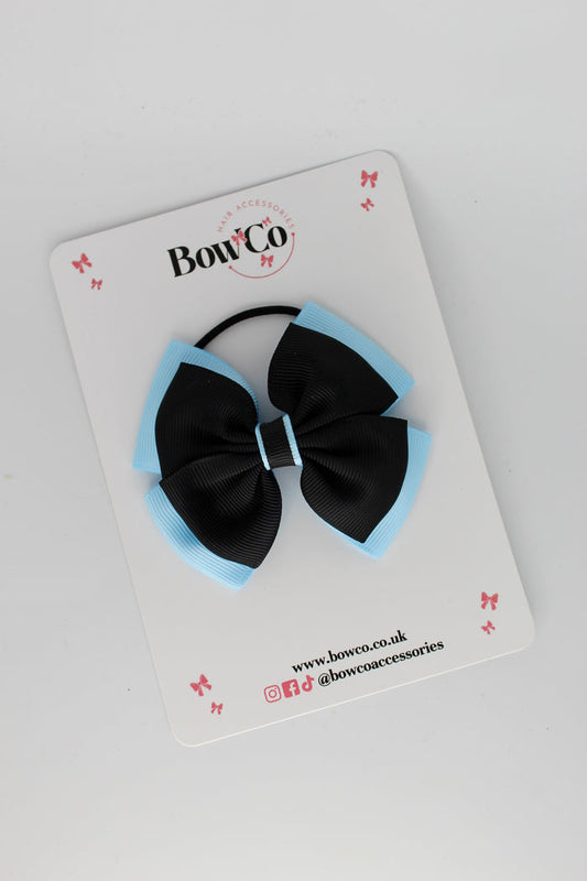 School Bow Black and Blue Topaz - Layer Edge Bow - Elastic