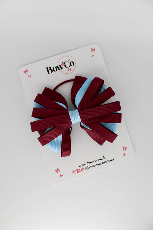 School Bow Burgundy and Blue Topaz - Spiral Bow - Elastic
