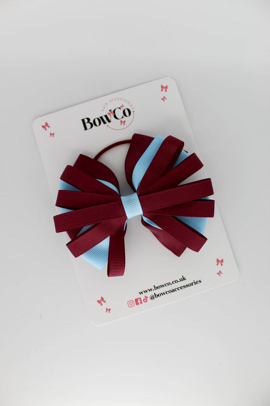 School Bow Burgundy and Blue Topaz - Spiral Bow - Elastic