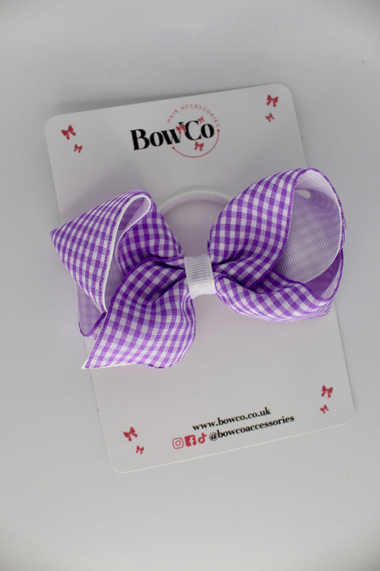 School Bow Lilac Gingham Loop Bow - Elastic