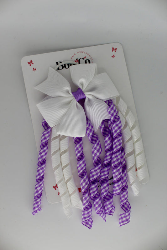 School Bow Lilac Gingham Pinwheel Corker Bow - Elastic