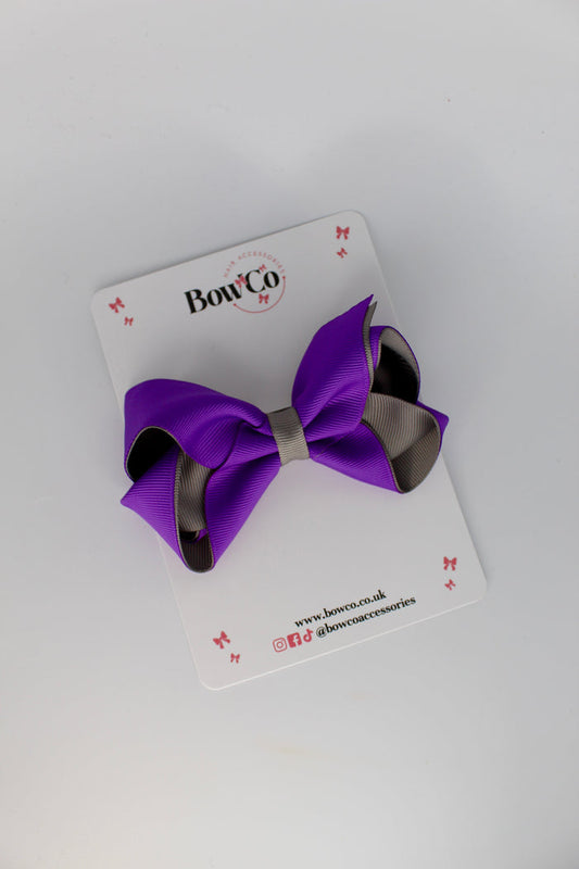 School Bow Purple and Metal Grey - Loop Bow - Clip