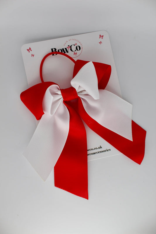 School Bow Red and White - Loop Tail Bow - Elastic
