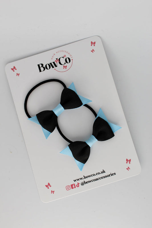 School Bows Black and Blue Topaz - Layer Tail Bow Set - Elastic