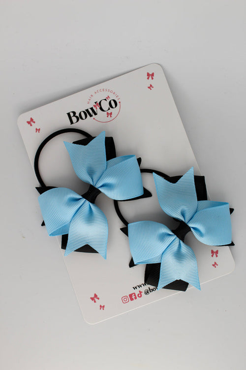 School Bows Black and Blue Topaz - Layer Tail Bow Set - Elastic