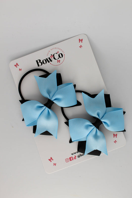 School Bows Black and Blue Topaz - Layer Tail Bow Set - Elastic
