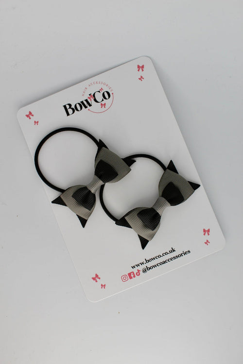 School Bows Black and Metal Grey - Butterfly Bow Set - Elastic