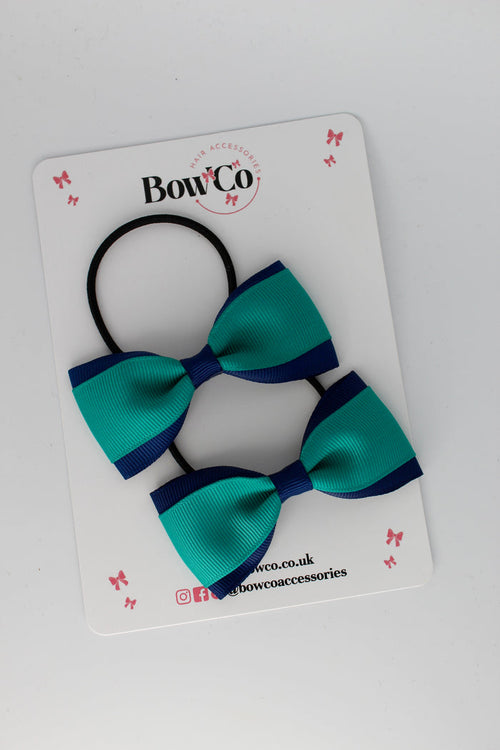 School Bows Jade Green and Navy Blue - Tuxedo Bow Set - Elastic
