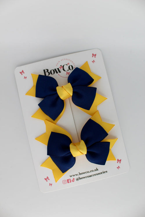 School Bows Navy Blue and Yellow Gold - Knot Bow Set - Clip