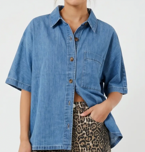 Short Sleeve Denim Button Up Shirt