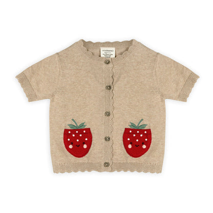 Strawberry Pocket Baby Knit Cardigan Front (Organic Cotton)