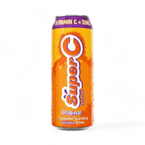 500ml can of Super C Energy Drink with citrus flavor and vitamin C boost