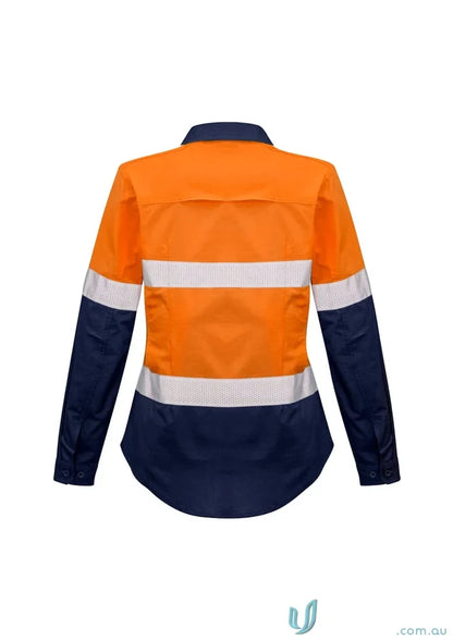 Orange and navy blue Syzmik men’s closed safety shirt with mesh vent inserts zw550