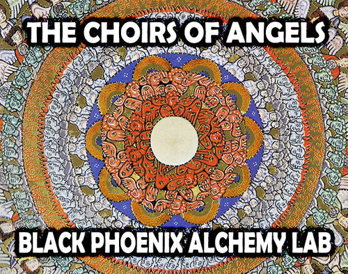 Decorative cover with intricate patterns and text 'The Choirs of Angels' by Black Phoenix Alchemy Lab.