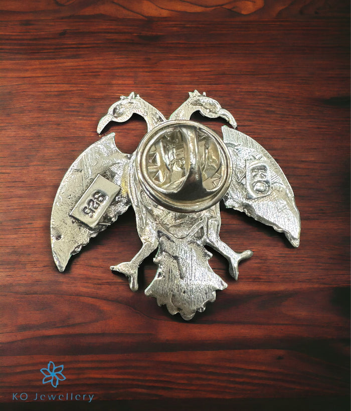 The Dvirupa Gandaberunda Silver Pendant/Tie-Pin (Small/Oxidised)