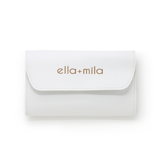 White faux-leather roll-up manicure tool case, closed – ella+mila Tool Box