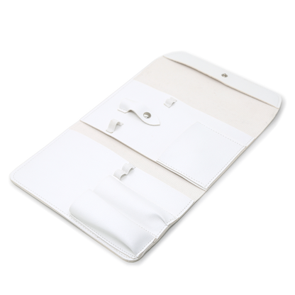 White manicure tool case unrolled with pockets, tools not included