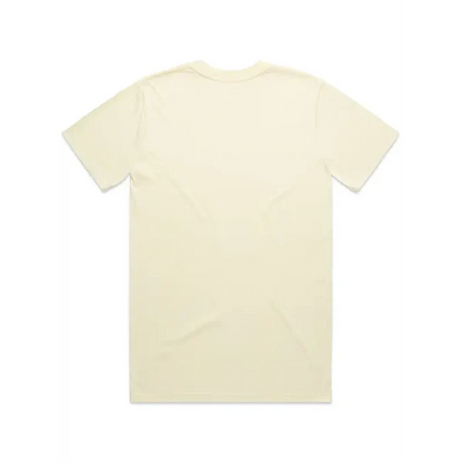 Plain cream-colored t-shirt.