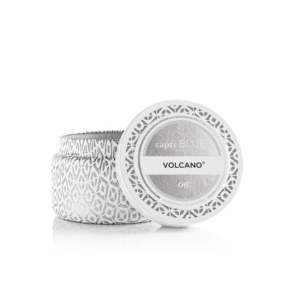 Volcano White Printed Travel Tin Candle
