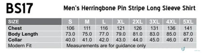 Mens workwear size chart for Winning Spirit Pin BS17 Pin Stripe Shirt